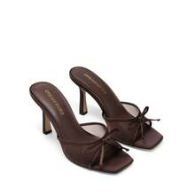 Sandalias de tacón cuadrado abierto con lazo para mujer, Sandalias de tacón alto estilo vintage para fiestas - Marrón - Ver 8