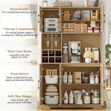 Kitchen Cupboard 41.7" X 70.9" (W X H), Kitchen Cabinets White, Pantry Cupboard With Removable Wine Rack - Maple - View 3