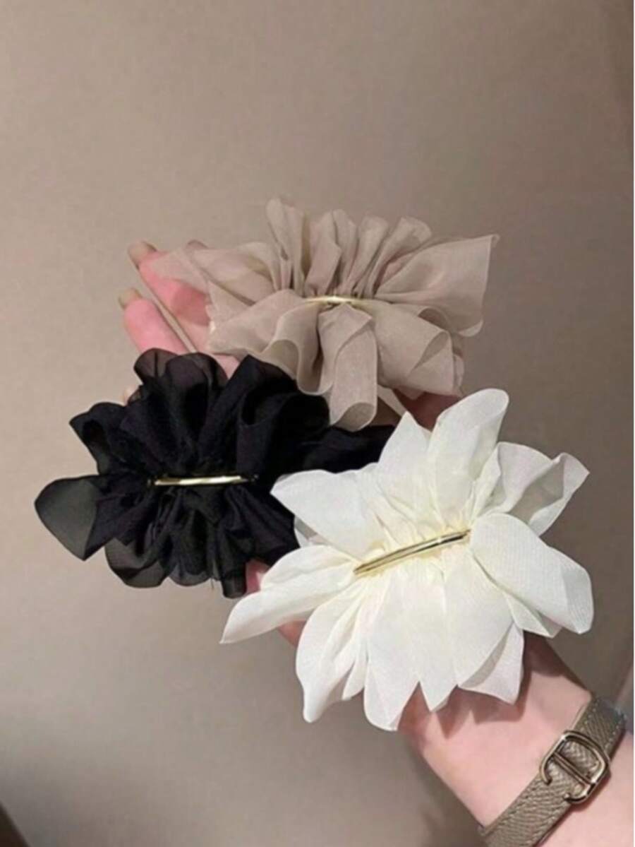 3个法式优雅花朵发夹,散发温柔气息,精致马尾发夹,时尚发饰,适合夏季、假日、旅行,头部配饰,花朵发夹 - 彩色 - 查看 1