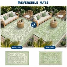 Studyset 9x12 FT Outdoor Rug, Waterproof Reversible Plastic Straw Outdoor Patio Rug, Botanical Grove Vintage Cottage Outdoor Area Rug Carpet For RV, Deck, Picnic, Beach, Backyard - Màu xanh lá - Xem 5
