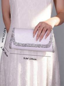 新款镶钻亮片斜挎包/手拿包，时尚女士晚宴手提包 - 白色 - 查看 5