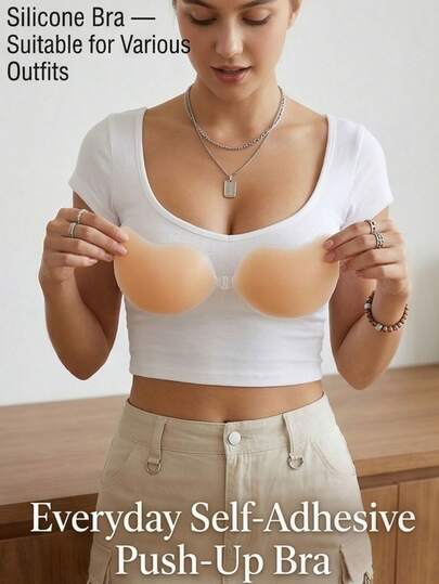 2/1 Piece Silicone Invisible Push-Up Adhesive Bra, Reusable Strapless Front-Closure Silicone Bra Pads, Invisible Nipple Covers, Women's Underwear And Accessories, Suitable For Summer Dresses, Evening Gowns, Wedding Dresses, And Vacations.
