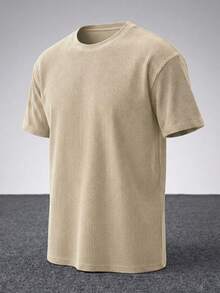 Men's Casual Loose Fit Round Neck Short Sleeve T-Shirt, Apricot Color - Apricot - View 3