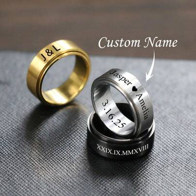 Personalized Promise Ring For Him | Her, Custom Engrave Stainless Steel Ring, Customized Engraved Jewelry, Wedding Band - Anniversary Gift