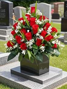 24pcs Artificial Rose Bouquet, Elegant Rose Shaped, Plastic Material, Suitable For Cemetery, Bright Decoration Without Maintenance, Suitable For Cemetery And Funeral Home, Elegant Memorial Decoration, Eternal Commemorative Floral, Outdoor Artificial Flower - Multicolor - View 8