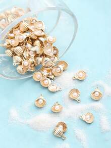 15 piezas Pulsera y collar de joyería DIY con colgante de perla y concha tridimensional exquisita con temática de playa y océano - Amarillo Oro - Ver 1
