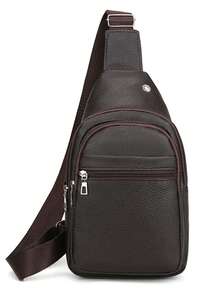 男士荔枝纹时尚胸包，商务斜挎包，简约单肩包，PU皮革，商务斜挎包，胸包，简约，轻便，大容量，旅行必备，百搭 - 彩色 - 查看 12