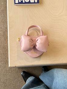 新款可爱心形蝴蝶结手提包，女孩配饰，口红斜挎包 - 粉色 - 查看 7