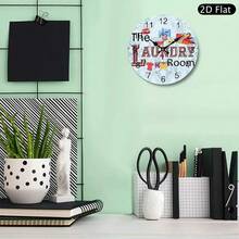 1-Piece Innovative Laundry Room Themed Wall Clock (2D Model), Featuring Laundry Detergent, Clothes Pegs, And Washing Machine Designs (AA Batteries Not Included) -- Suitable For Modern Minimalist Home Decor In The Living Room, Bathroom, Kitchen, Bedroom, And Living Room - Style 1 - View 6