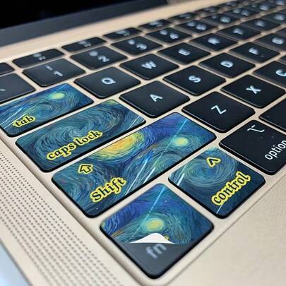 适用于 MacBook Air 的可爱卡通键盘贴纸，自粘 PVC 材质，俏皮猫咪图案，易于粘贴和移除，是个性化笔记本电脑的完美之选。