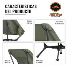Hill Bros Silla Plegable Camping Portatil Compacta y Resistente para Playa Senderismo y Descanso con Bolso Multiusos y Bolso de viaje para Exterior y Actividades al Aire Libre - Hill Comfort Verde - Verde militar - Ver 7