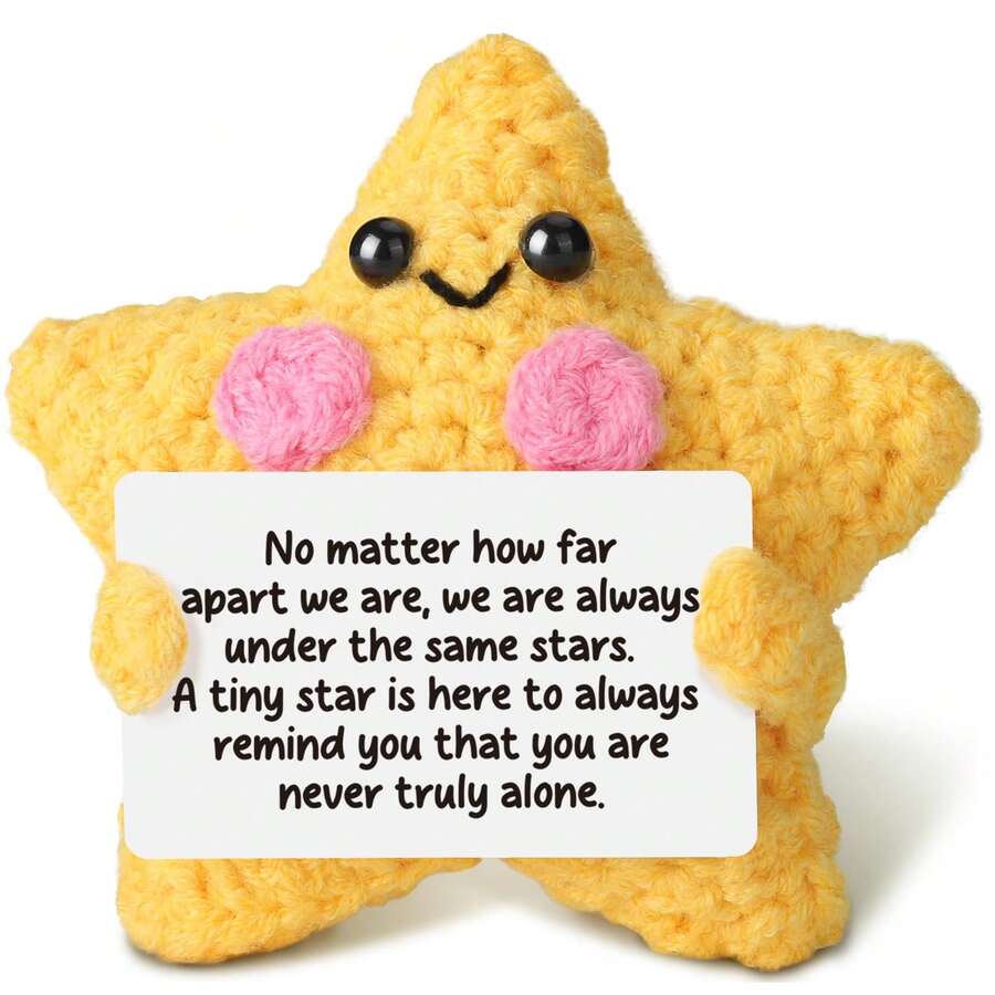 1个钩针编织黄色星星毛绒娃娃，友谊礼物，装饰品，柔软的钩针娃娃，异地恋礼物，乔迁礼物，送给女性朋友、情侣、男朋友、女朋友、同事的礼物 - 彩色 - 查看 1