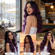 Long Ombre Purple Wig for Women 26Inch Mixed Dark Purple Wavy Curly Hair Wigs Synthetic Hair Replacement Wig Heat Resistant Hair Wig for Daily Party Use 26'' Dark Purple - Morado oscuro - Ver 4