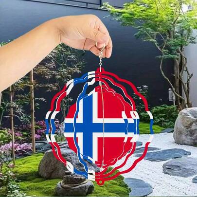 1pc Norway Flag Metal Wind Chime - 360° Rotating Hook, Double-Sided Printing, No Electricity Needed - 24.99x24.99cm Outdoor/Indoor Garden & Patio Decor - Perfect Gift For Mother's Day, Father's Day, Independence Day, Teacher's Thanksgiving, Wind Chime Hanger, Patriotic Decor, Durable Structure, Outdoor Decoration, Decorative Hanging Rack, Sturdy Hook, Home Decor, 2D Flat Design, (Pendant Not Included) Random Style