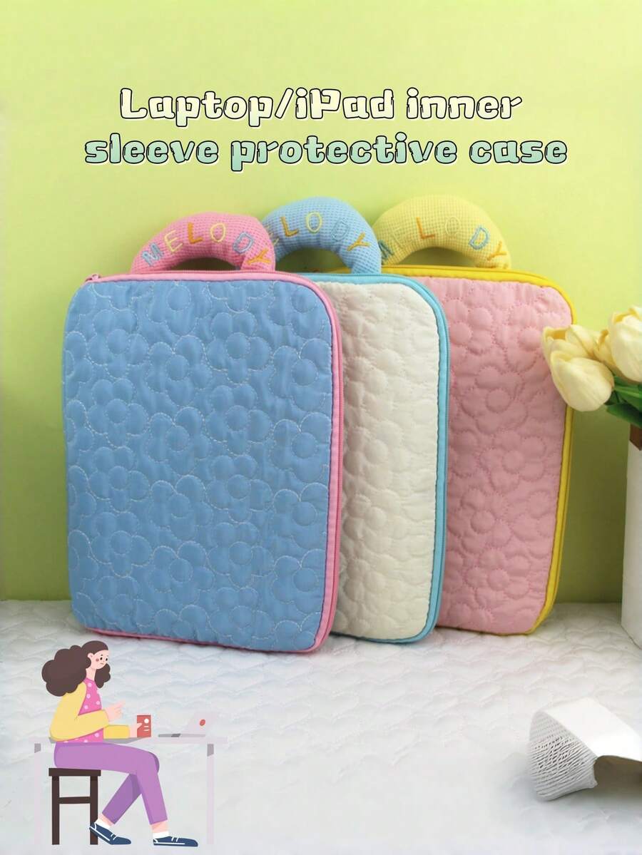 1 chiếc bao bảo vệ bên trong sổ tay cầm tay họa tiết hoa chần bông, tươi tắn và dễ thương, hình trái tim nữ tính, dùng cho máy tính bảng. - Nhiều màu - Xem 1