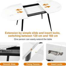 Extendable Dining Table And Chairs Set Of 6, Oval Mable Effect Table With Upholstered Chairs For Dining Room (Beige PU, Set Of 6) - White Marble Table + 6 Beige PU Chairs - View 7