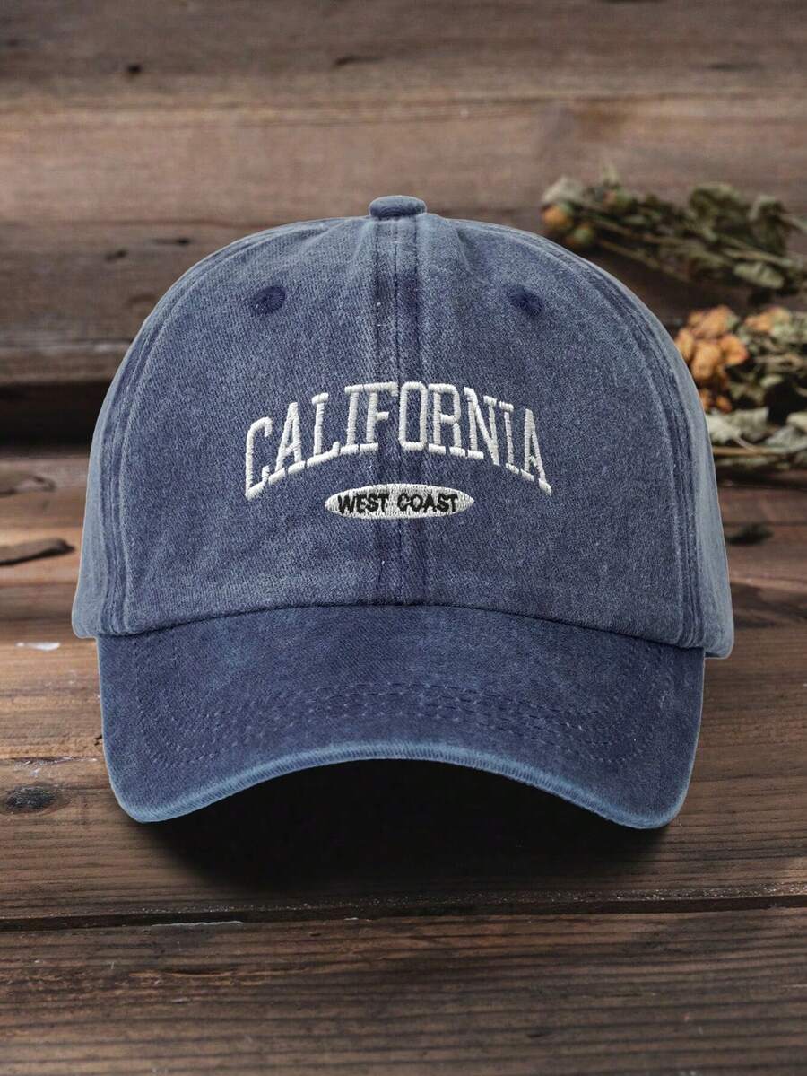 1 chiếc mũ lưỡi trai unisex kiểu Y2K thêu chữ "California Sweet Coast", chất liệu đã qua xử lý giặt, thích hợp cho các hoạt động thể thao ngoài trời, chống nắng và đi làm hàng ngày. - Màu xanh hải quân - Xem 1
