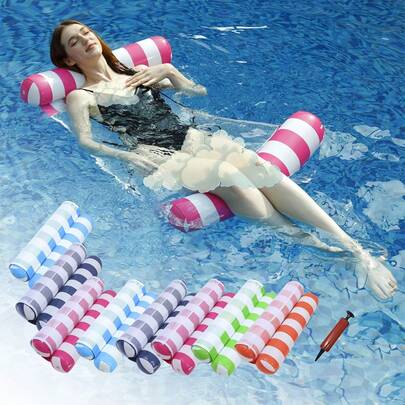 1 chiếc võng nước 4 trong 1, phao bơi bơm hơi 8 chiếc, di động, có thể gấp gọn, kèm bơm, nhiều màu sắc, thiết kế lưới thoải mái, thích hợp cho hồ bơi, bãi biển, hồ nước, thư giãn mùa hè.