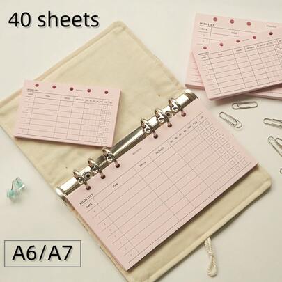 40 Sheets A6/A7 Pink Wish List Refill Paper, 6-Hole Punched, 120g Premium Paper, For 6-Ring Binder Planner & Journal