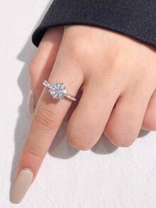 1枚0.5-2克拉经典六爪莫桑石钻石戒指，925纯银，优雅奢华订婚、结婚、闺蜜生日、周年纪念、新娘珠宝 - 銀色 - 查看 8