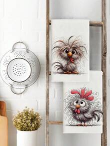 Bộ 2 khăn lau bếp hình gà con dễ thương, khăn tay bằng polyester, khăn lau bát đĩa dệt siêu mềm, có thể giặt máy, lý tưởng làm quà tặng ngày lễ và trang trí nhà cửa. - Nhiều màu - Xem 4