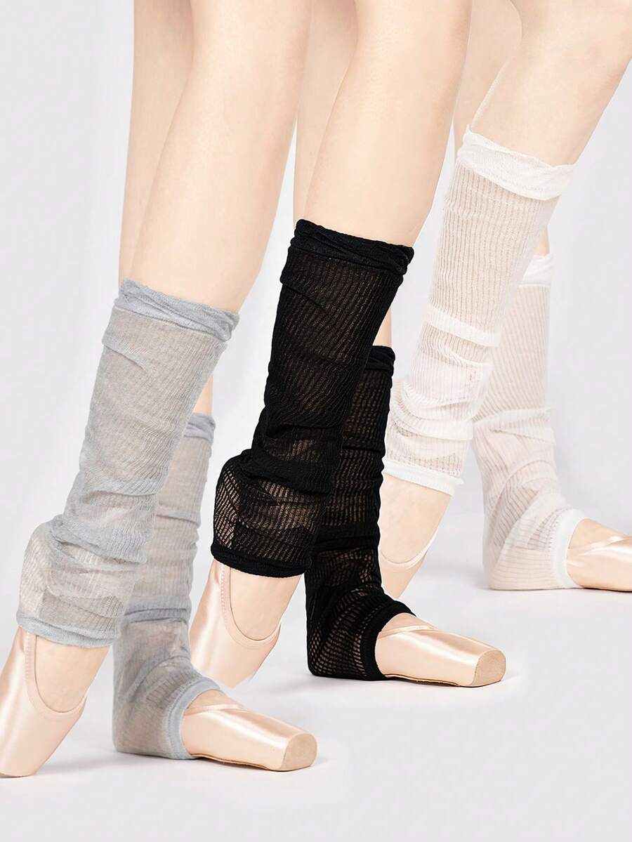 1/3/6 双装女士马镫式腿套，超薄透气叠层学院风芭蕾拉丁舞腿套，多功能修身及膝腿套，时尚简约设计，适合春夏穿着 - 彩色 - 查看 1