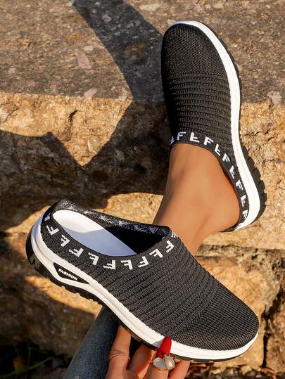 女士休闲时尚一脚蹬穆勒鞋，透气网布面料，百搭乐福鞋，大码