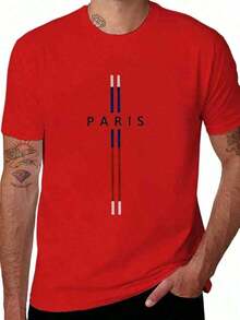Men's Casual 100% Cotton Soft Crew Neck T-Shirt Daily Wear, High-Quality Plus-Size Pure Cotton Menswear,Mens Cotton T-Shirt, Paris Graphic Design, - 紅色 - 查看 7