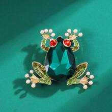 1 pieza Broche de aleación con cristales de rana de vidrio creativo, lindo y divertido, accesorio para ropa y bolsos - Broche de rana - Ver 2