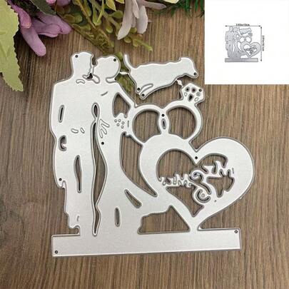 Couple Silhouette Metal Cutting Dies, Mr. & Mrs. Embossed Silver DIY Scrapbooking Template, Suitable For Valentine's Day Cards And Wedding Craft Projects