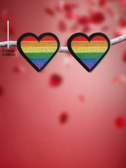 1 Đôi bông tai đinh tán hình trái tim cầu vồng 2D dẹt bằng acrylic, kiểu dáng tối giản thanh lịch dành cho nữ, phù hợp để đeo hàng ngày và trong các dịp lễ.