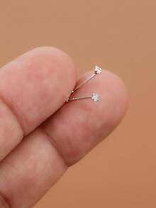 2件組 925純銀經典CZ鋯石鼻釘（6-10mm）多尺寸低過敏穿刺飾品 鼻環耳釘 男女適用 日常休閒穿戴 - 銀色 - 查看 3
