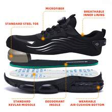 Ding gu Safety Shoes Industrial Safety Shoes Safety Boots Function Trainers Outdoor Work Shoes Men's Puncture Proof Steel Toe Anti-Smash Non-Slip Shock Absorbing Work Safety Shoes - 黑色 - 查看 2