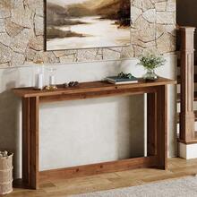 63" Farmhouse Console Table, Rustic Solid Wood Entryway Table With Sturdy Rectangular Base, Narrow Sofa Table Behind Couch For Living Room, Hallway, Foyer & Small Spaces, Brown - Nâu mộc mạc - Xem 8