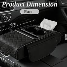 Car Armrest Box Pad With Cup Holder, Quilted PU Leather Car Center Console Armrest Cover, Multi-Functional Car Tissue Storage Box, Auto Seat Gap Organizer, Universal Car Interior Accessories For Most Cars - A - View 6
