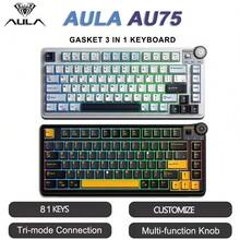 AULA Teclado mecánico para juegos inalámbrico AU75, 3 modos: Bluetooth 5.0/2.4G/USB-C, interruptores personalizables intercambiables, retroiluminación RGB, teclas PBT, perilla multimedia, apto para Windows y Mac, para jugadores - Ver 2