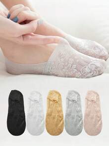 1/5/10 时尚女士夏季蕾丝花朵防滑隐形踝袜新款 - 彩色 - 查看 2