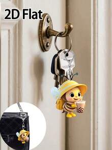 【2D平面】奶茶蜜蜂亚克力吊坠龙虾钥匙扣，多功能时尚汽车钥匙扣，男女背包挂件，家居装饰品，宠物爱好者礼物，理想的节日礼物，送给家人朋友的生日礼物，情人节礼物，婚礼季礼物，纪念品，伴娘礼物 - 彩色 - 查看 3