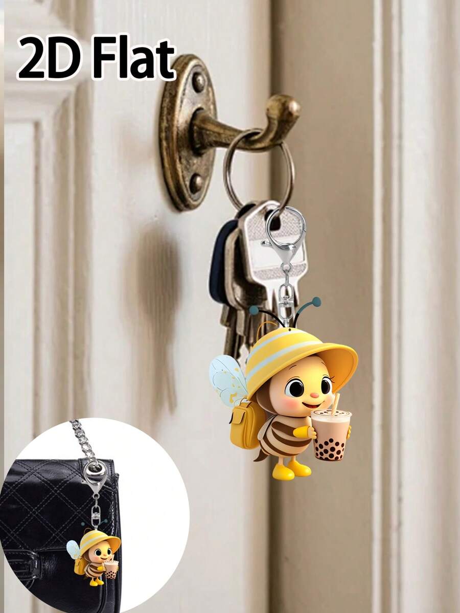 【2D平面】奶茶蜜蜂亚克力吊坠龙虾钥匙扣，多功能时尚汽车钥匙扣，男女背包挂件，家居装饰品，宠物爱好者礼物，理想的节日礼物，送给家人朋友的生日礼物，情人节礼物，婚礼季礼物，纪念品，伴娘礼物 - 彩色 - 查看 1