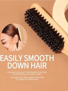 1支男女通用猪鬃顺滑梳，胡须刷，防毛躁梳，蓬松木柄梳，解结梳，发际线定型，光滑马尾梳 - 宽锥形尾梳，方便解结和顺滑，便于分缝、造型、抛光和拉直头发 - 米色 - 查看 3