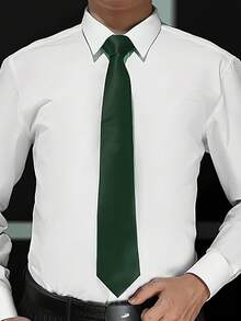 1 buah dasi polos 8cm untuk pria, dasi hitam polos buatan tangan untuk pernikahan, bisnis, dan pengiring pengantin. - Dark Green - View 3