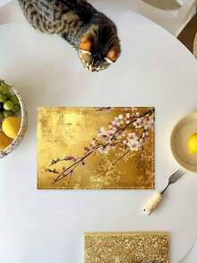 1 件金色花卉图案中式餐垫，尺寸为 12.6*16.5 英寸 - 涤纶材质，可机洗，是家庭聚会、派对的理想之选，也可用作厨房和餐桌的装饰垫。 - 金色 - 查看 4