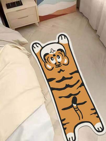 1pc Cute Tiger Pattern Rug, Faux Wool Carpet, Room Decor, Anti-Slip Durable, Sound Insulation, Skin-Friendly Soft, Easy To Clean, Indoor Doormat, Living Room Carpet, Bedroom Rug, Bathroom Mat, Washable Carpet, Home Decor, Floor Decoration, Floor Protection