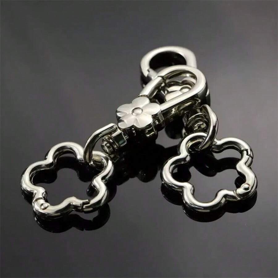 1个旋转花朵弹簧扣和圆尾扣 DIY钥匙扣包包配件吊坠，设计精美，易于按压 - 梅花圓口扣 - 查看 1