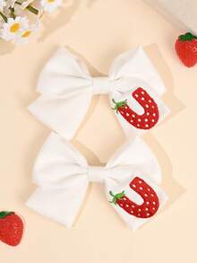 2个装 26个字母草莓刺绣发夹，可爱水果发卡，柔软面料鳄鱼夹，适合婚礼、生日派对、日常佩戴，甜美草莓发卡，节日礼物，婴儿发饰 - 彩色 - 查看 16