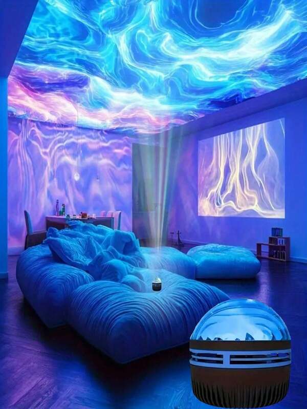 1pc RGB 16 Colors Galaxy Aurora Night Light Projector, Remote Control USB Powered Ocean Wave Ceiling Projector For Bedroom Sleep Aid Gaming Room Home Theater Aesthetic Room Decor