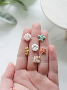 Bộ dụng cụ cắt đất sét hình bãi biển tươi mát, 1/6 chiếc cắt đất sét polymer, dụng cụ thủ công tự làm đồ trang sức bằng đất sét chủ đề ven biển. - Hồng - Xem 4