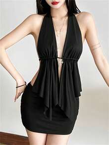 Áo hai dây Kliou Hot Girl dành cho nữ, hở lưng, cổ chữ V sâu, gợi cảm, không tay, thích hợp mặc đi club, đi biển, nghỉ mát, dự tiệc, màu đen. - màu đen - Xem 8