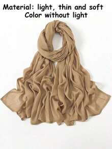 1pc Women's Solid Color Viscose Headscarf, Soft Wide-Edged Headband, Versatile Sun-Proof Hijab Scarf, Suitable For Daily Wear - Màu da sáng hồng - Xem 5