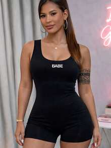 Women's Fashion Gym Jumpsuit, Shaping, Wide Straps, Babe - 黑色 - 查看 9